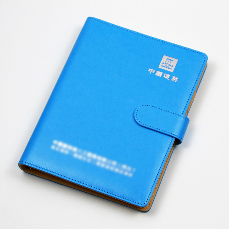 中建藍(lán)活頁筆記本定做  中國建筑皮面活頁本制作燙銀LOGO